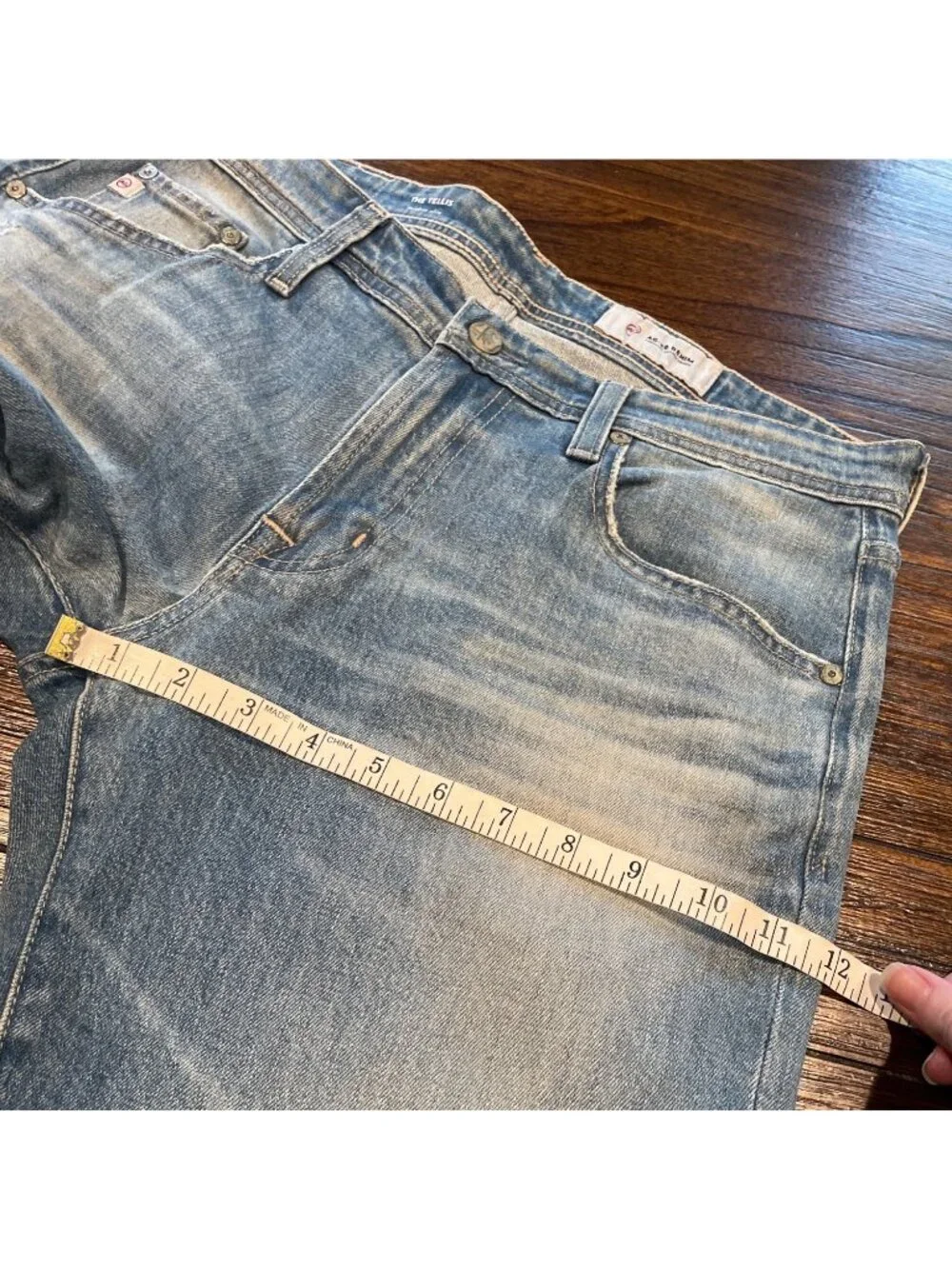 AG Tellis Modern Slim Jean Mens 32x33 Stretch Light Blue Faded Distressed Ripped